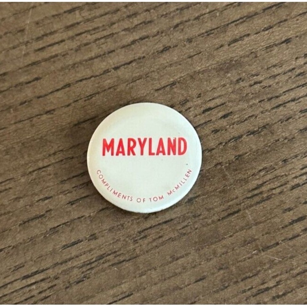 Tom Mcmillen Maryland Congress Political Pinback Button 1980s NBA Pro Sport